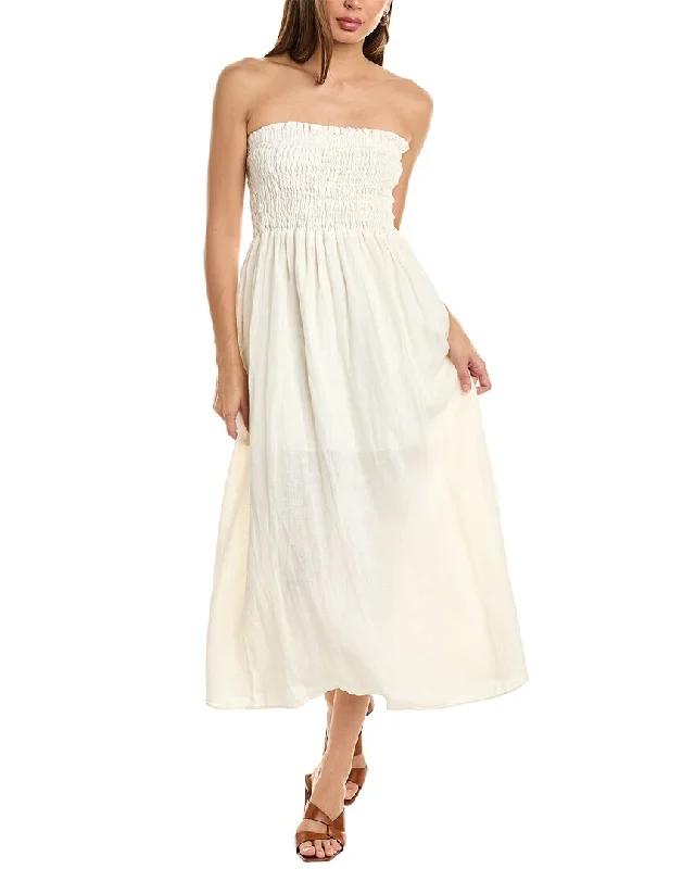 Krisa Smocked Bodice Linen Midi Dress