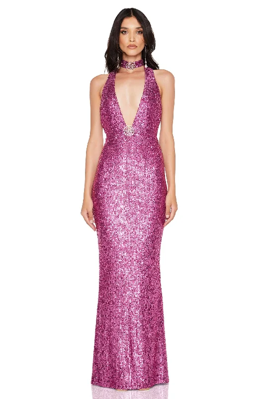 Nookie Rosalia Halter Gown - Berry