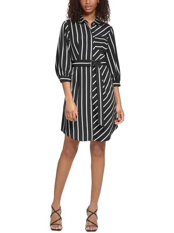 Womens Striped Polyester Shirtdress