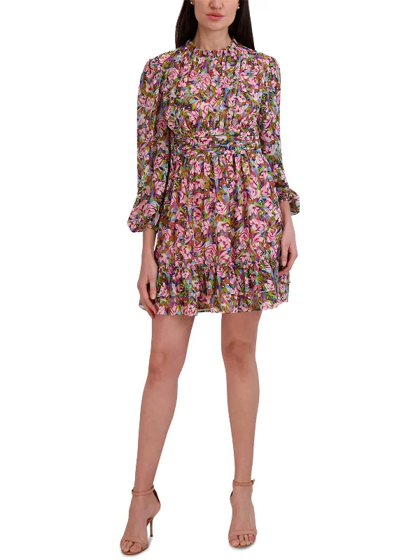 Womens Floral Polyester Fit & Flare Dress