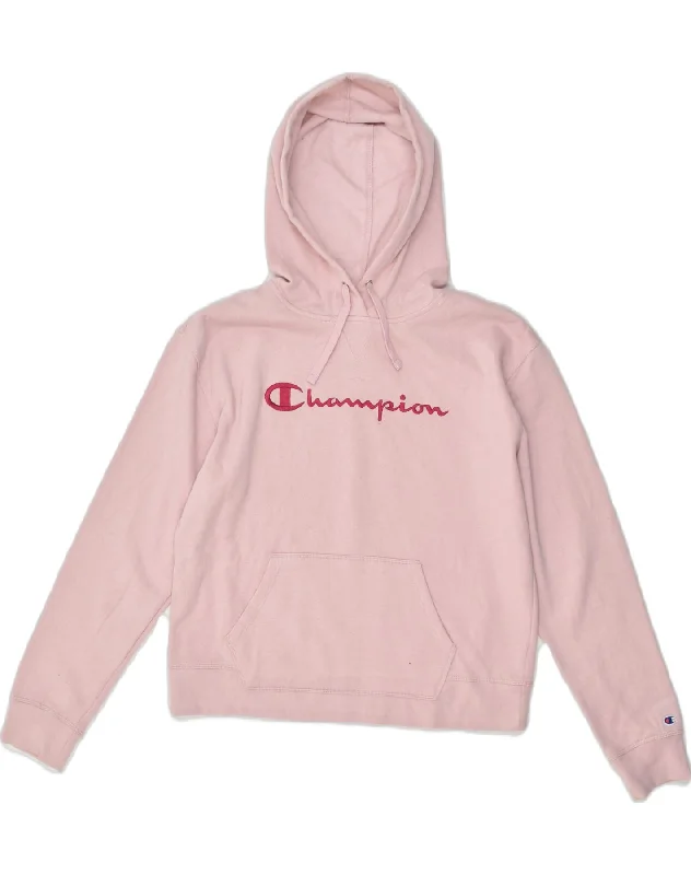 CHAMPION Womens Graphic Hoodie Jumper UK 16 Large Pink Cotton