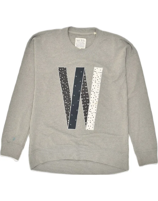 JACK WILLS Womens Oversized Graphic Sweatshirt Jumper UK 10 Small  Grey