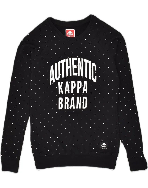 KAPPA Womens Graphic Sweatshirt Jumper UK 6 XS Black Spotted Cotton