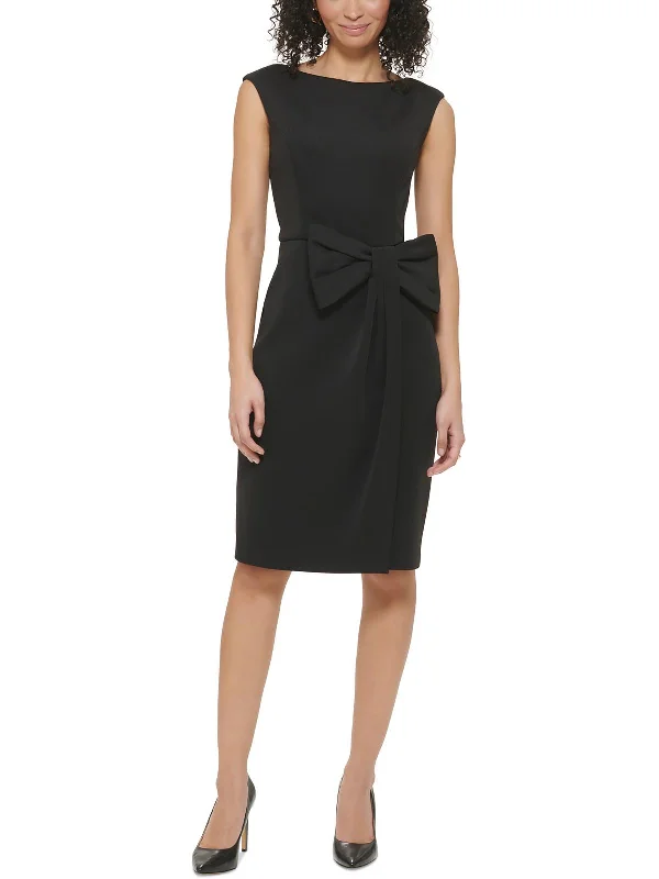 Petites Womens Bow Crepe Sheath Dress