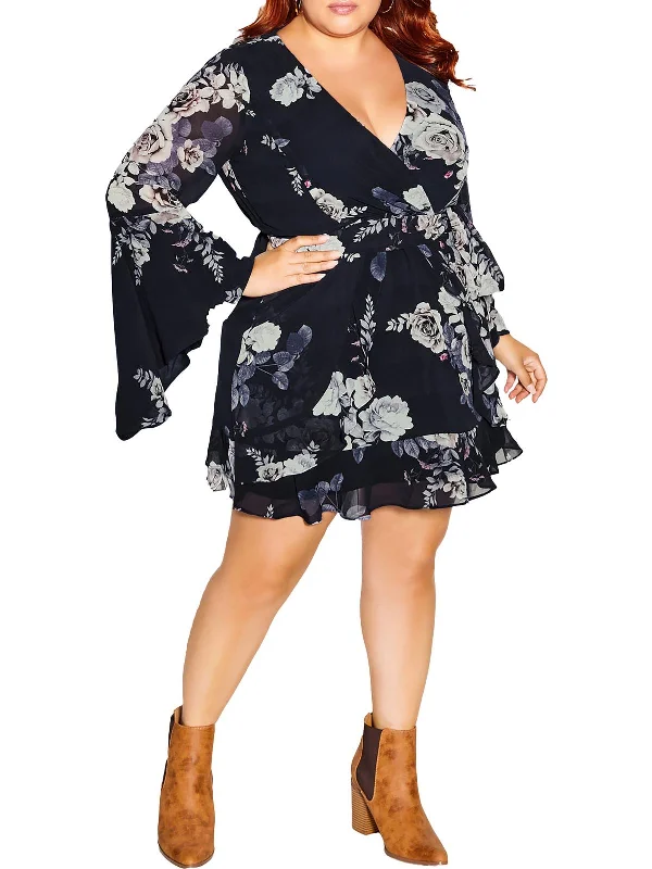 Gemma Womens Floral Print Polyester Wrap Dress