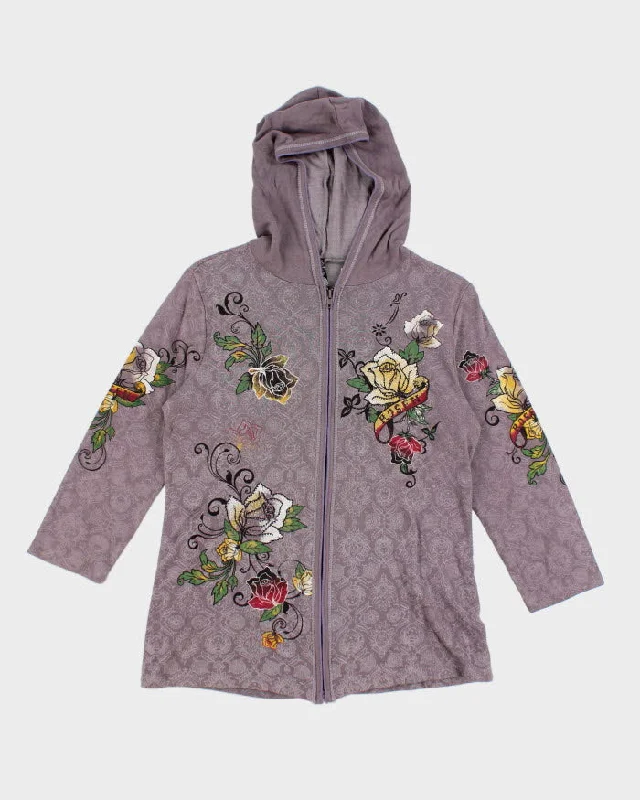 Y2k 00s Vanilla Sugar Purple Rose Hoodie - XL