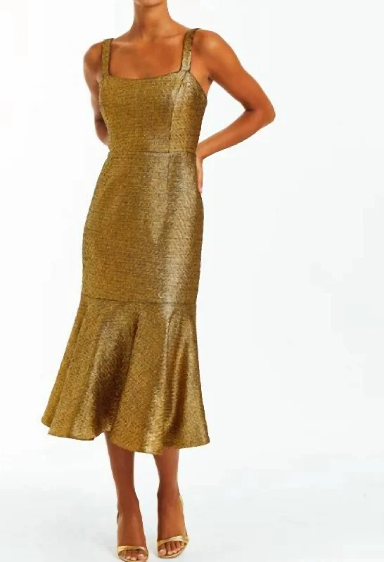 Jody Midi Dress In Gold Tweed