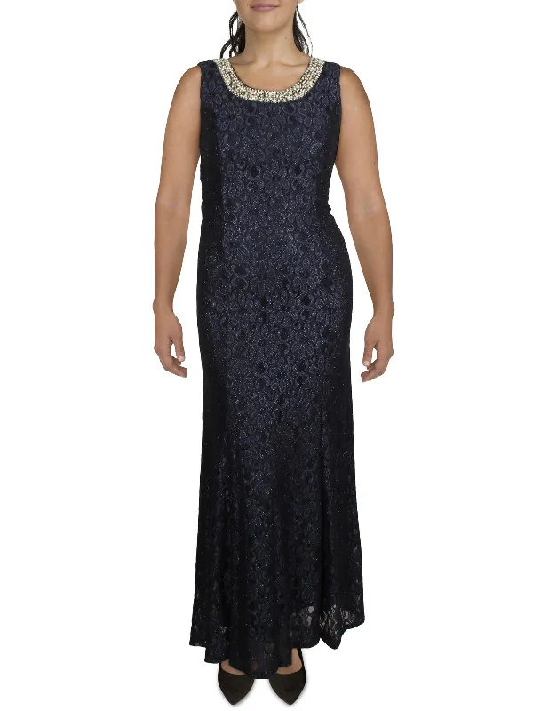 Womens Lace Embellished Evening Dress