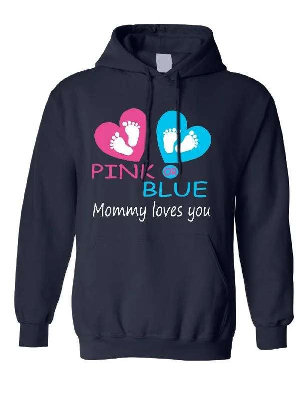 Adult Hoodie Pink Or Blue Mommy Loves U Gender Reveal Mom To Be