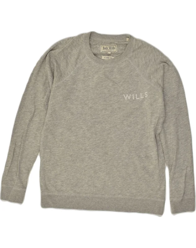 JACK WILLS Womens Classic Fit Sweatshirt Jumper UK 12 Medium Grey Cotton