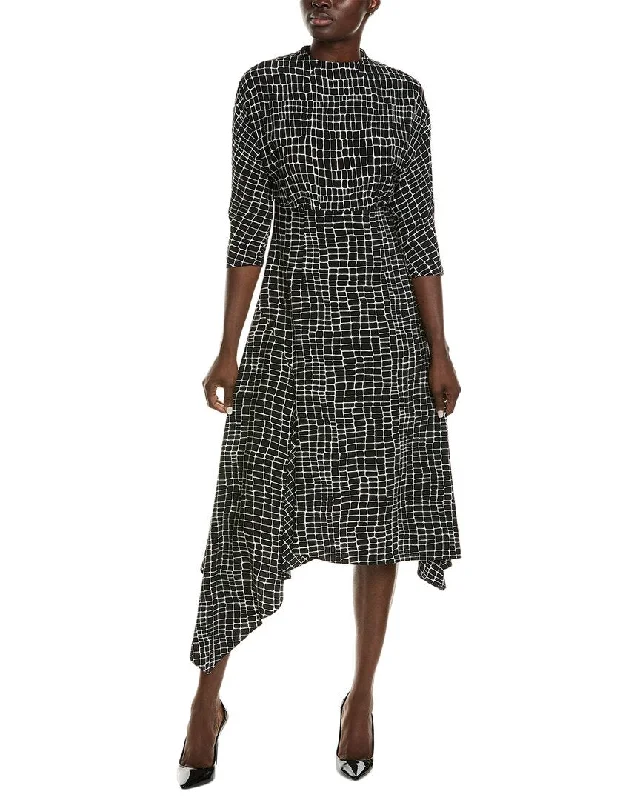 St. John Graphic Silk A-Line Dress