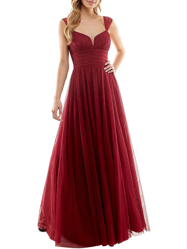 Juniors Emma Womens Pleated Prom Evening Dress