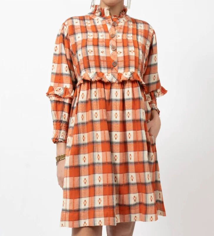 Go Easy Plaid Dress In Rust Orange