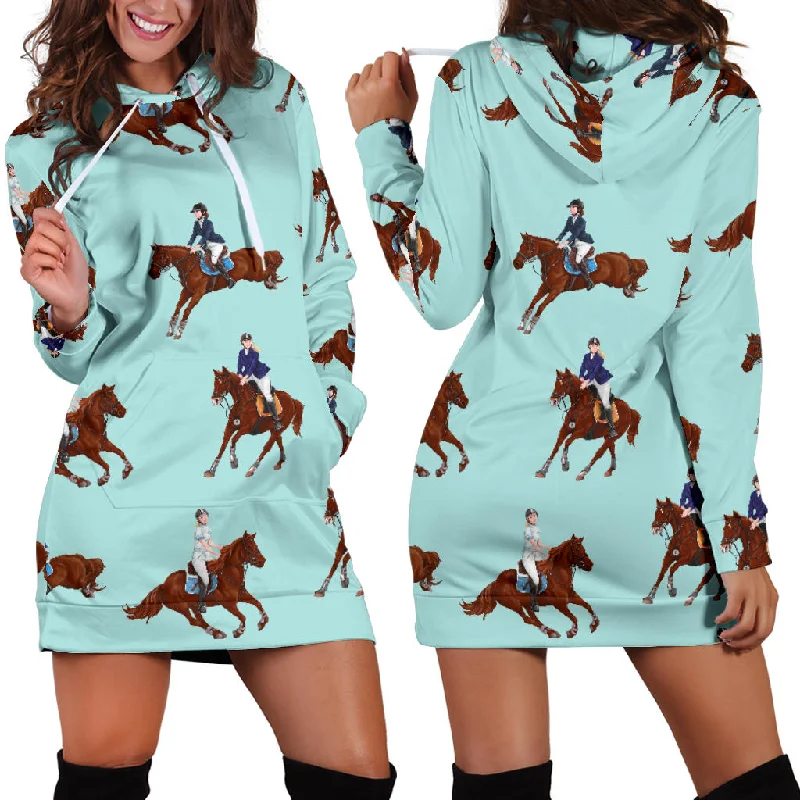 Horses Running Horses Rider Pattern Women'S Hoodie Dress