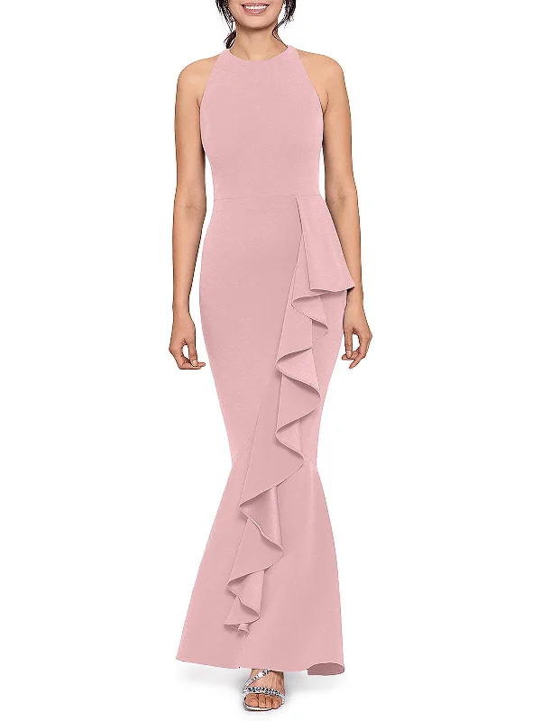 Womens Cascade Ruffle Mermaid Evening Dress