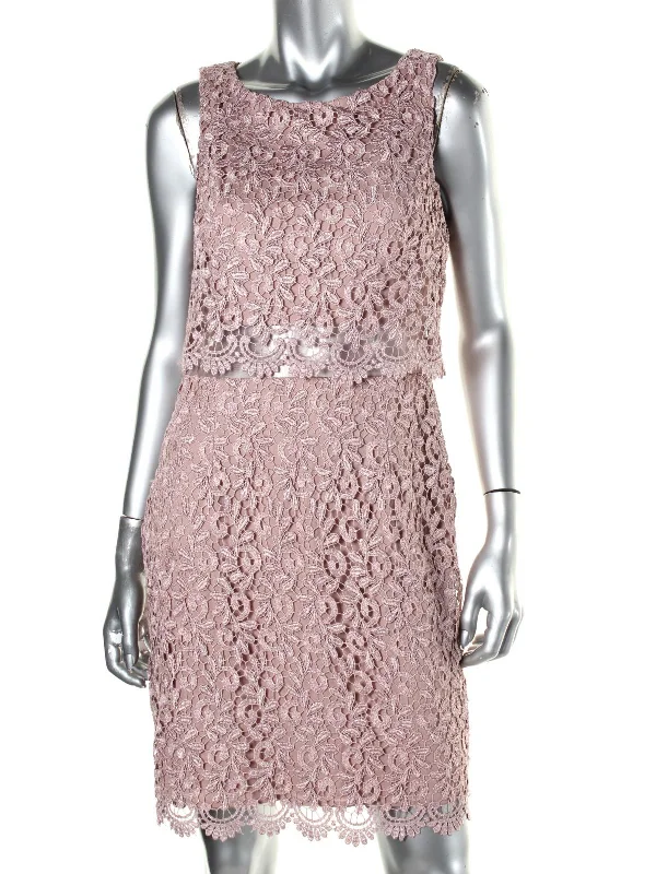 Womens Lace Metallic Cocktail Dress