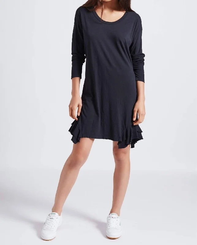 Tier Long Sleeve Dress In Black With Destroy