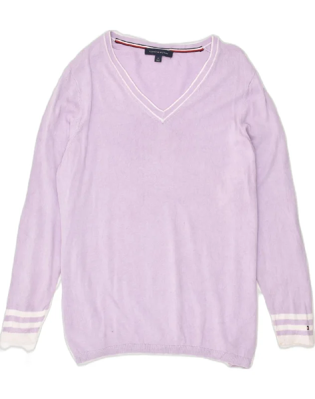 TOMMY HILFIGER Womens V-Neck Jumper Sweater UK 18 XL Purple Cotton