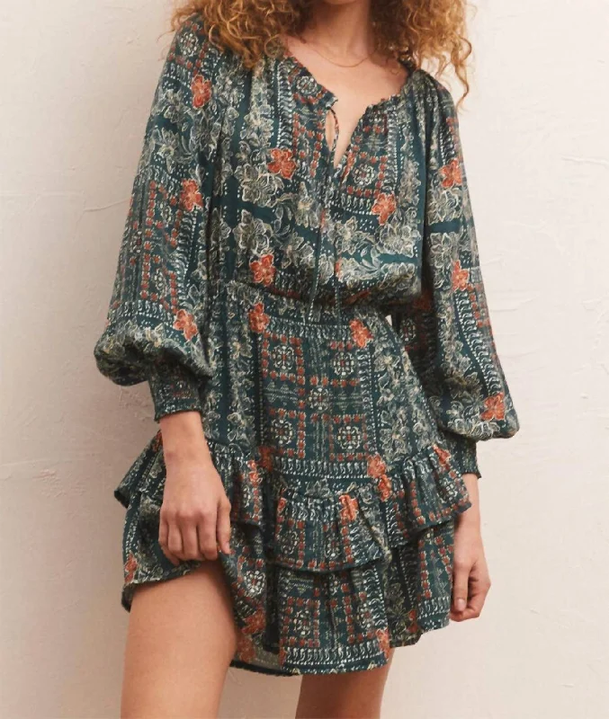 Jo Printed Mini Dress In Calypso Green