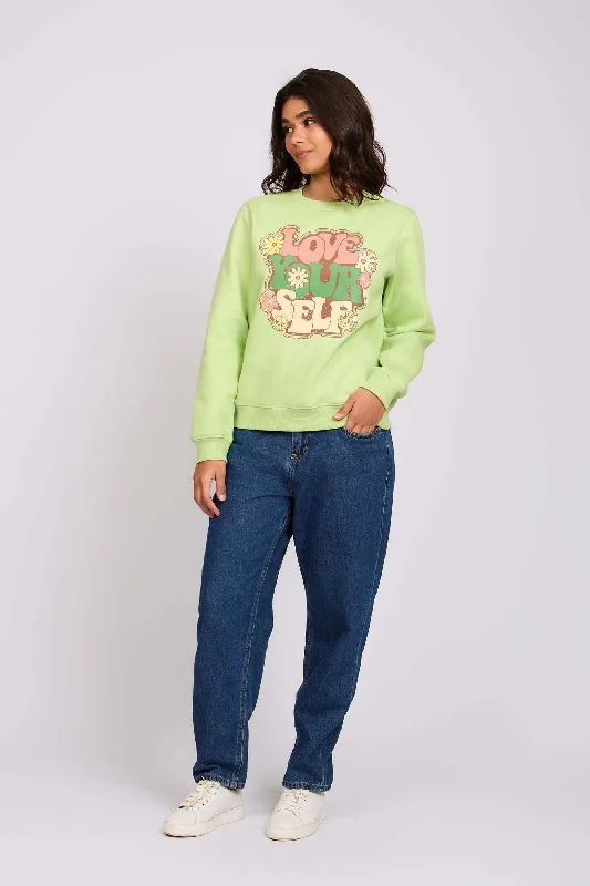 Women Regular Fit Front Matcha Print Sweat Shirt