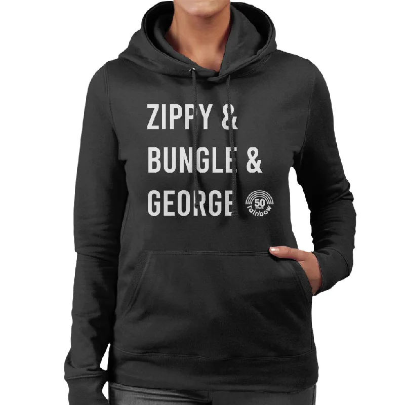 Rainbow 1972 50th Anniversary Zippy And Bungle And George Women's Hooded Sweatshirt