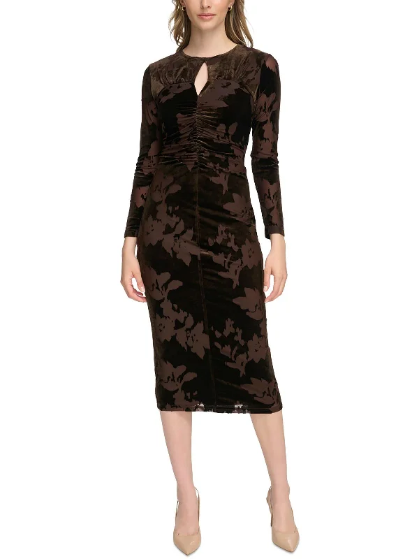 Womens Velvet Keyhole Sheath Dress