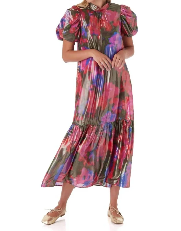 Loretta Dress Blurred Floral Bright