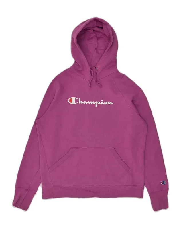 CHAMPION Womens Graphic Hoodie Jumper UK 14 Medium Purple Polyester