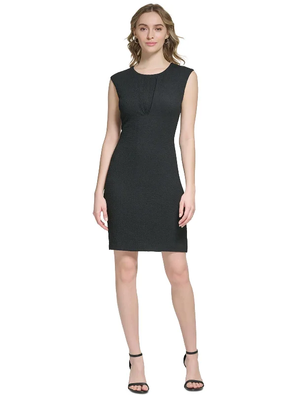 Womens Pleated Textured Sheath Dress