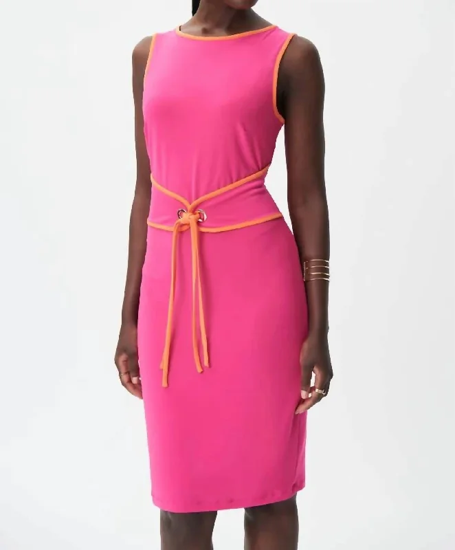 Belted Waist Dress In Pink