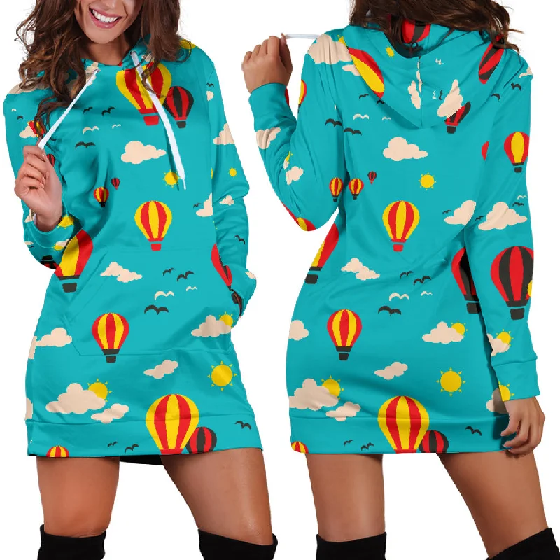 Hot Air Balloon Sky Pattern Women'S Hoodie Dress