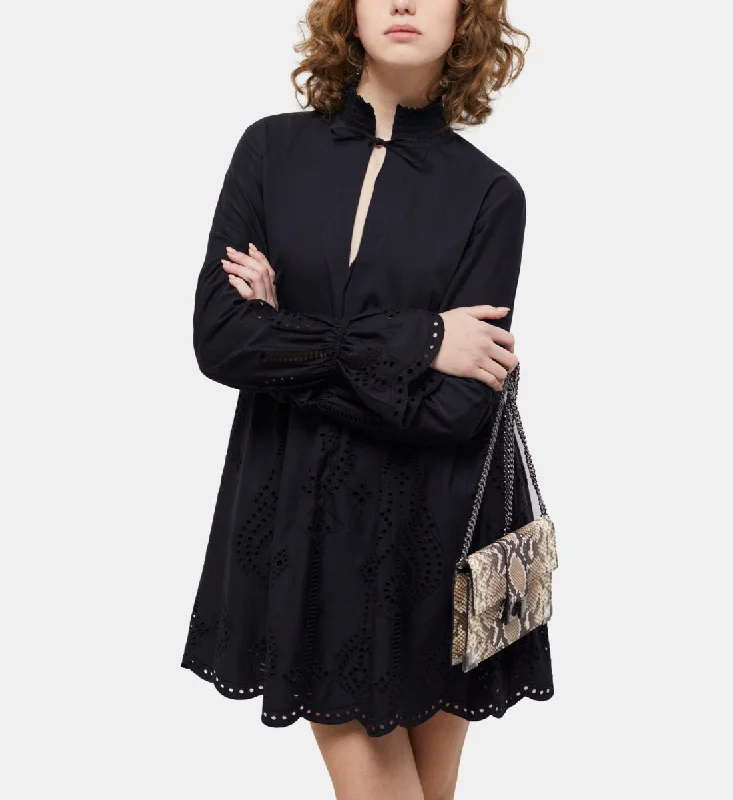 Short Black Dress With Broderie Anglaise