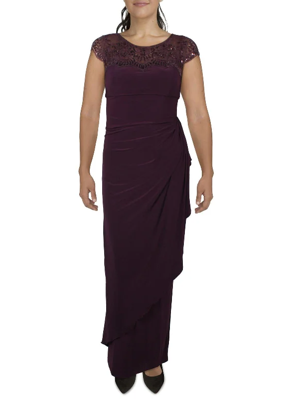 Womens Embellished Polyester Evening Dress