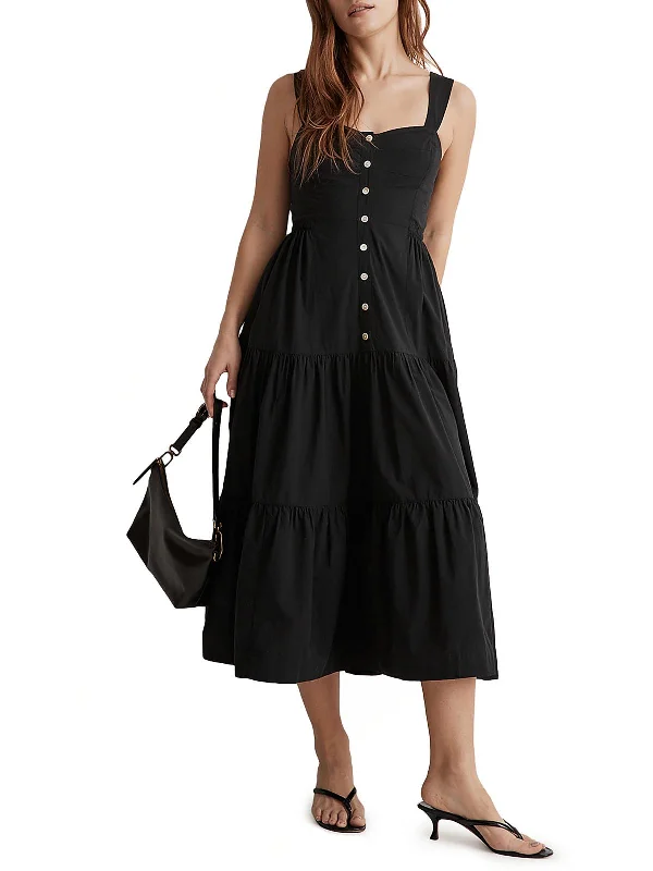 Womens Button Front Midi Midi Dress