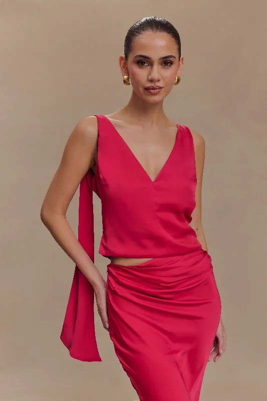 Nicola Satin Tie Sleeveless Top - Pink Cherry