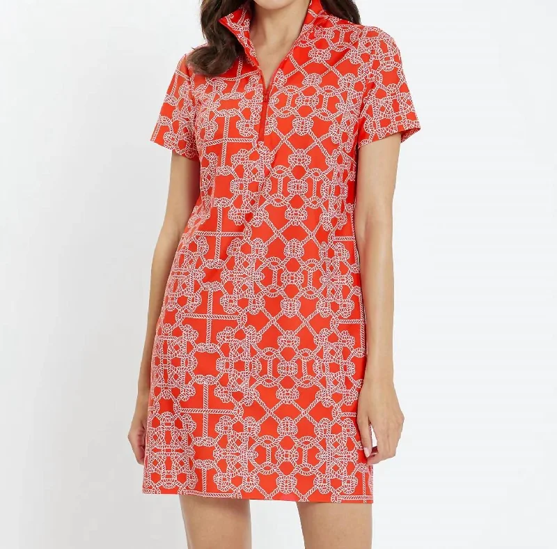 Alexia Dress In Lattice Ropes Dark Coral