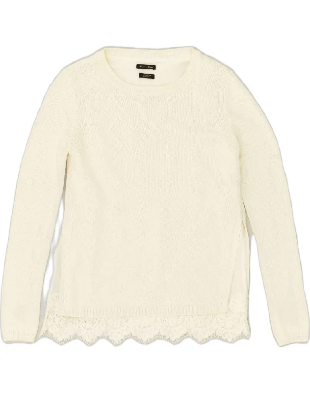 MASSIMO DUTTI Womens Crew Neck Jumper Sweater UK 10 Small White Cotton