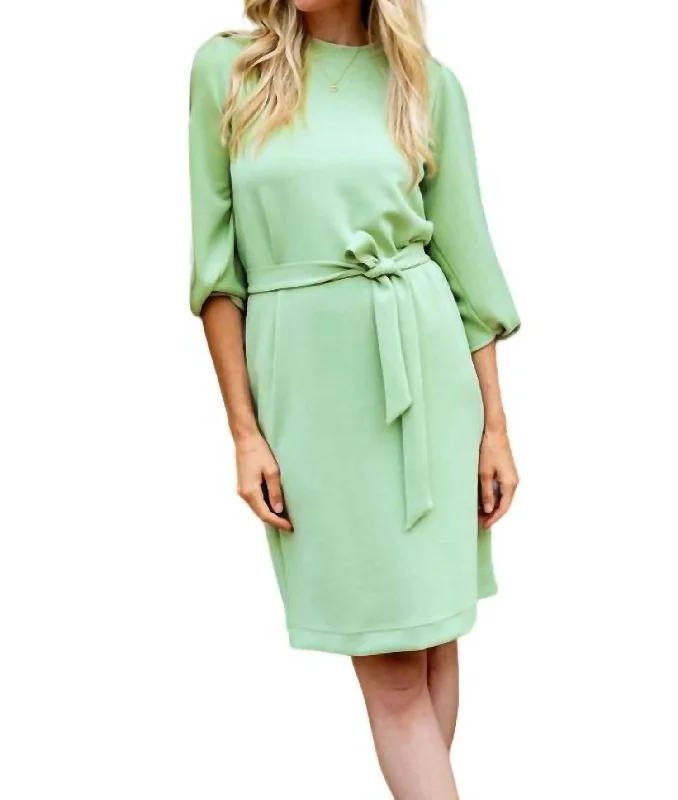 Twisted Sleeve Modal Dress In Lime