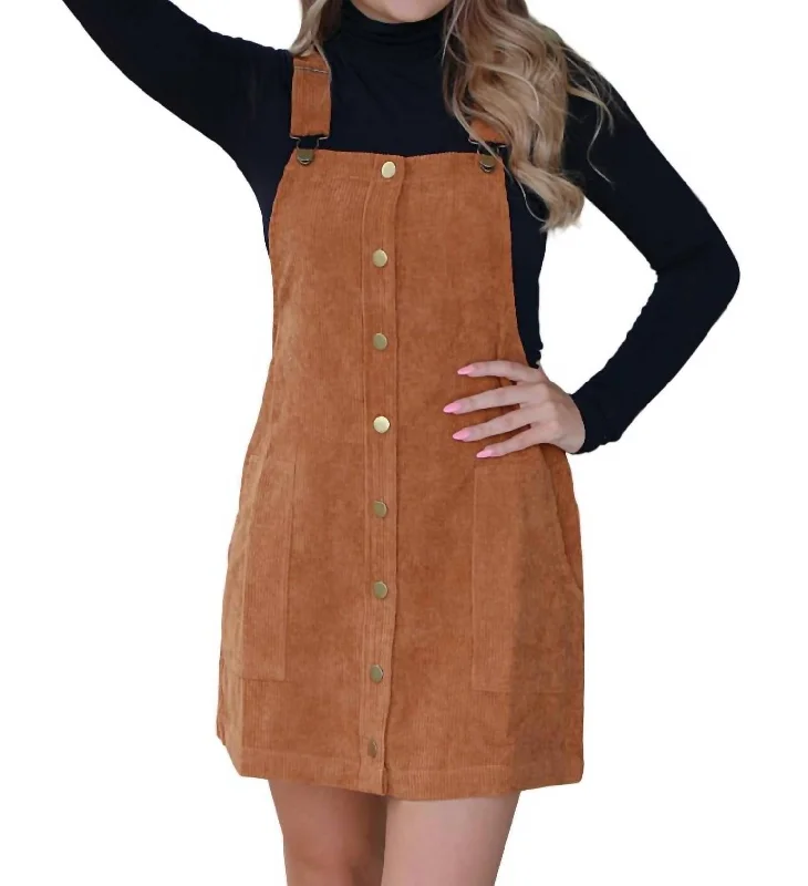 Corduroy Mini Dress In Camel