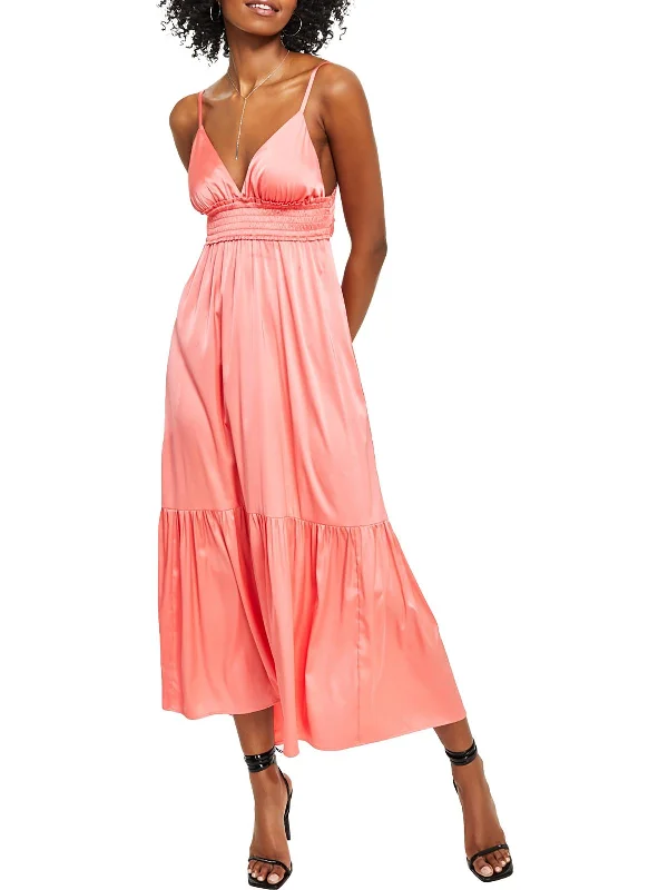 Lisa Womens Satin Midi Dress