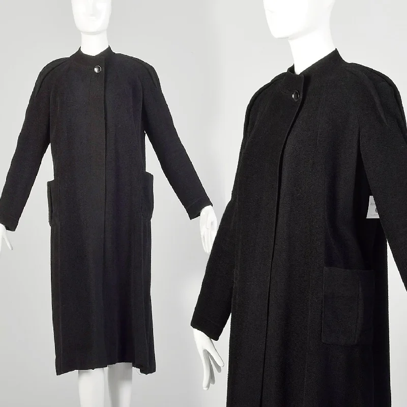 Medium 1930s Swing Coat Long Sleeve Soft Black Patch Pockets Winter