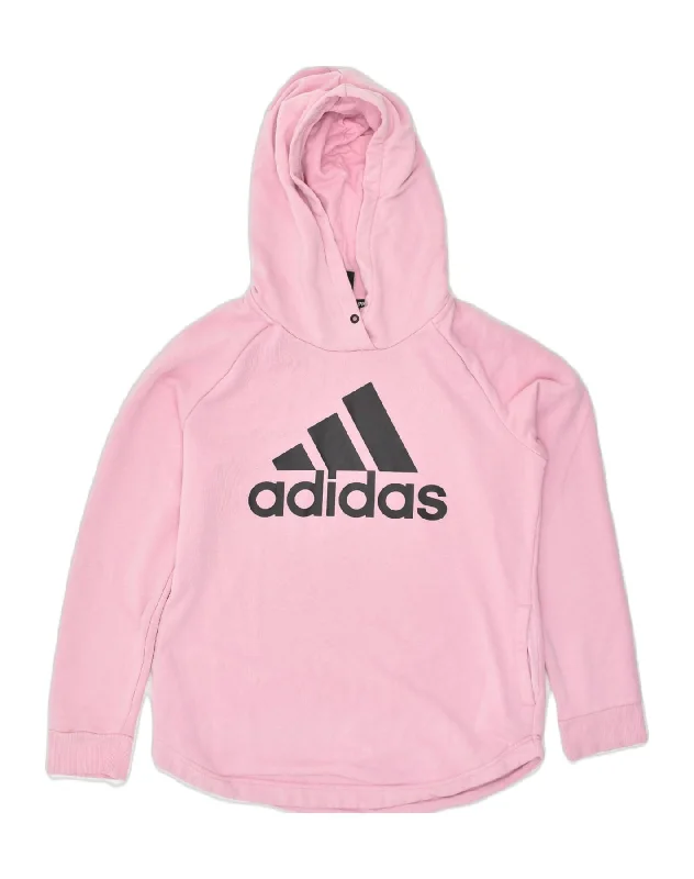 ADIDAS Womens Graphic Hoodie Jumper UK 14 Medium Pink Cotton