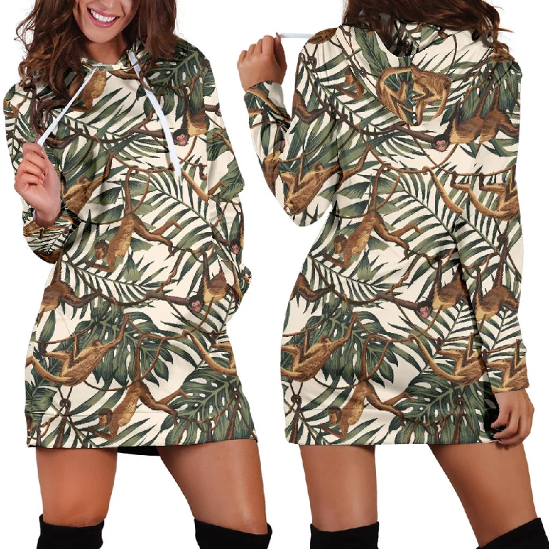 Monkey Tropical Leaves Background Women'S Hoodie Dress