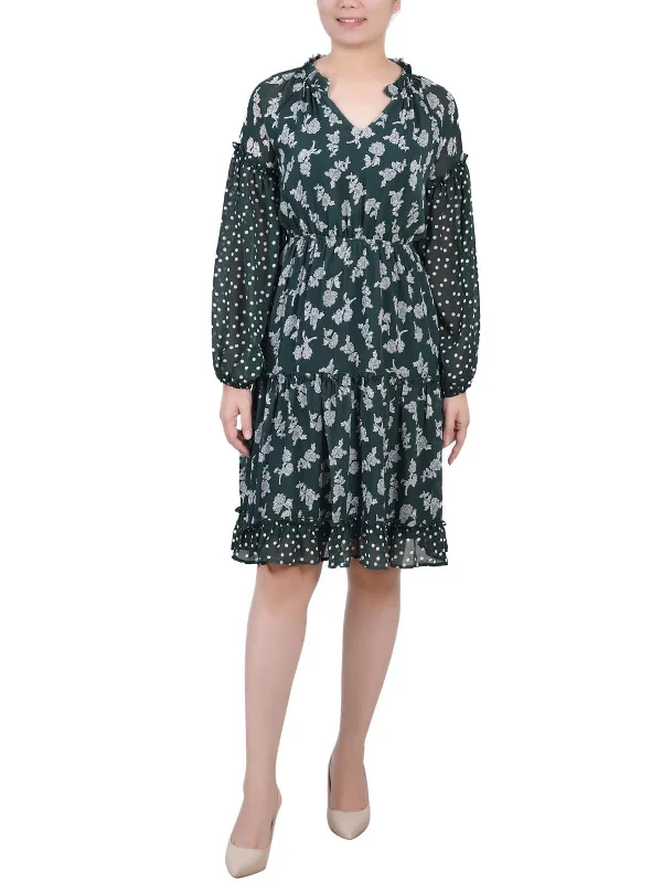 Petites Womens Printed Polyester Wear To Work Dress