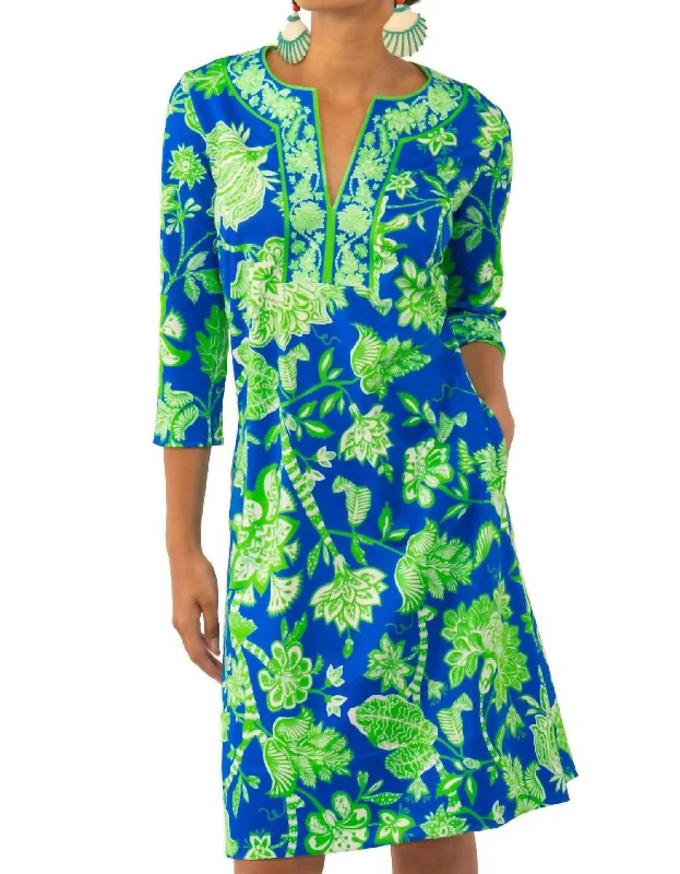 Jersey Split Neck Dress - Glorious In Blue/green