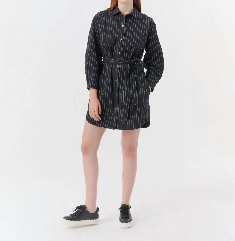 Pinstripe Heavy Poplin Shirtdress In Black And White