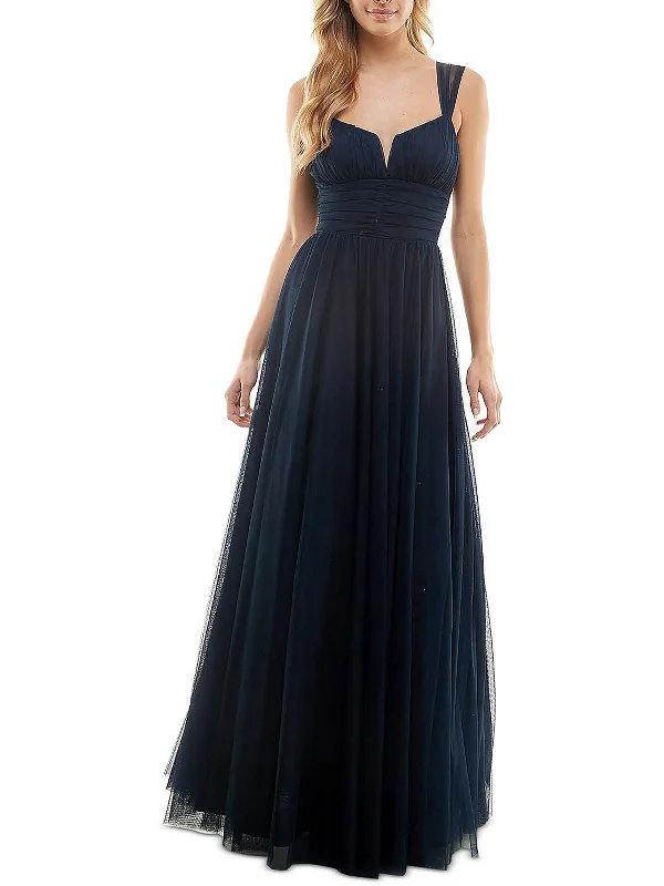 Juniors Emma Womens Pleated Prom Evening Dress