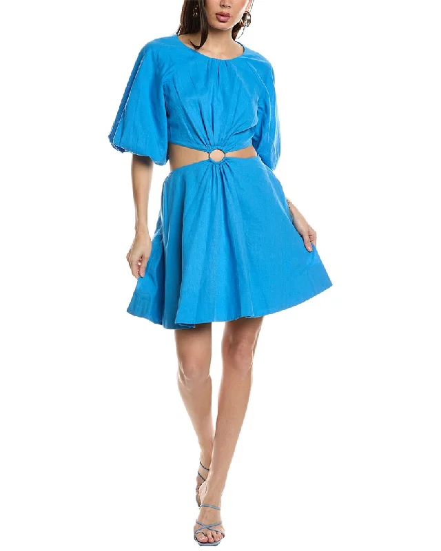 Jason Wu Puff Sleeve Cutout Linen-Blend Mini Dress