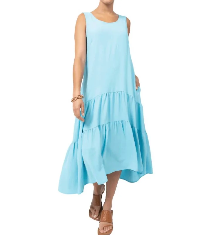 Tiered Midi Sundress In Aqua